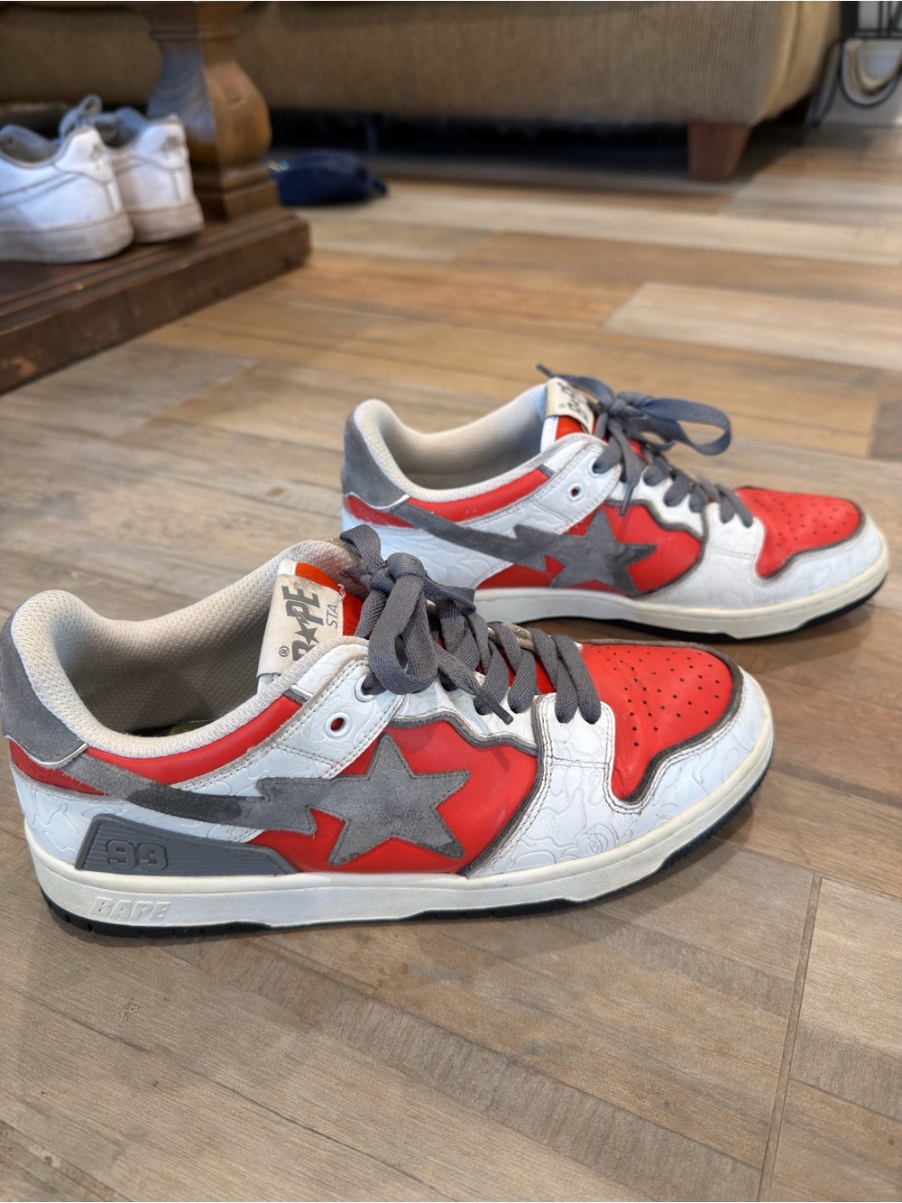Size 10 men A Bathing Ape BAPE Sk8 Sta White Red Sneakers